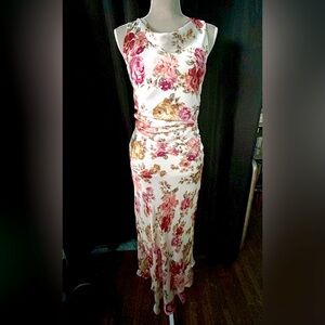 Premier Amour Pink, White Floral Cowl-Neck, Cross-Back Maxi Dress, Size 6